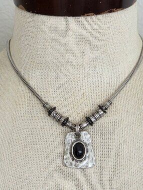 CHICO'S Antiqued Silver Tone & Black Modern Necklace